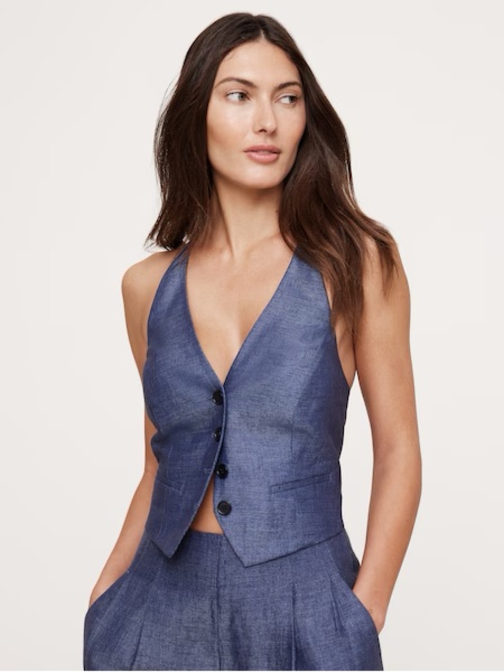 Banana Republic Blue Linen Halter Vest Top Chambray XS